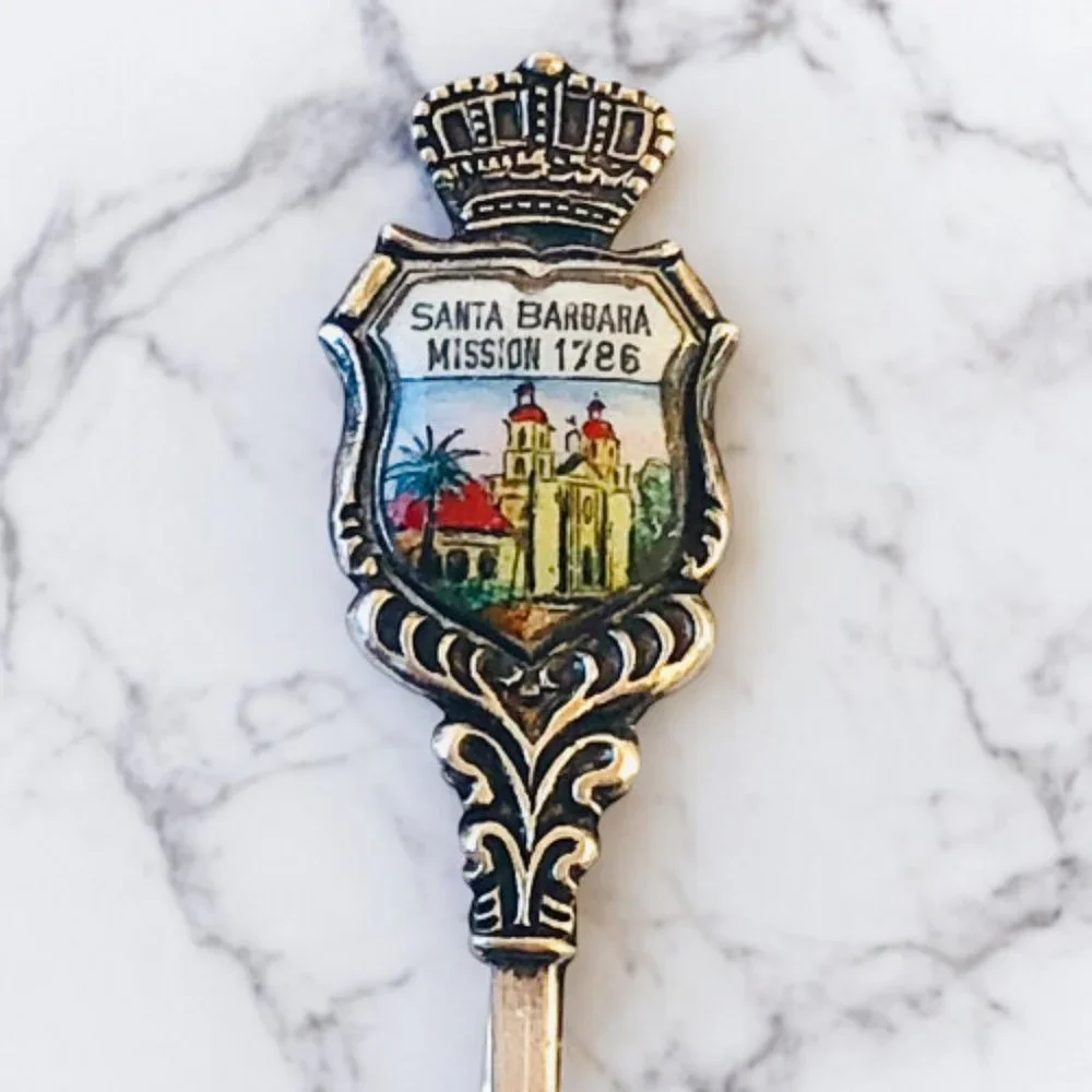 Santa Barbara Mission CA 1786 SilverPlate Souvenir Spoon TINY made in Germany